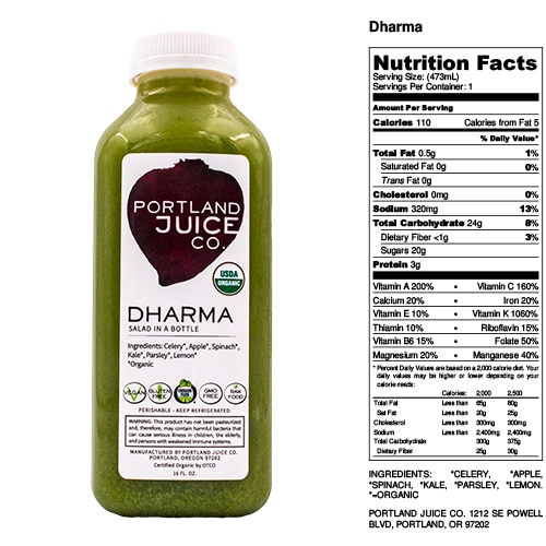 Certified Organic Cold Pressed RawDharma Green Juice