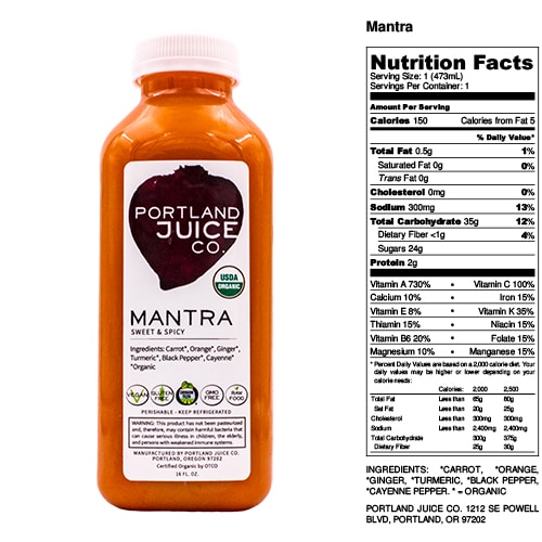 Certified Organic Mantra Carrot Orange Turmeric Ginger Raw Juice Immune Boosting
