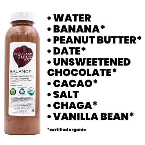 Balance peanut butter chocolate smoothie with chaga mushroom - Certified Organic Cold-Pressed Juice From Portland Juice Company